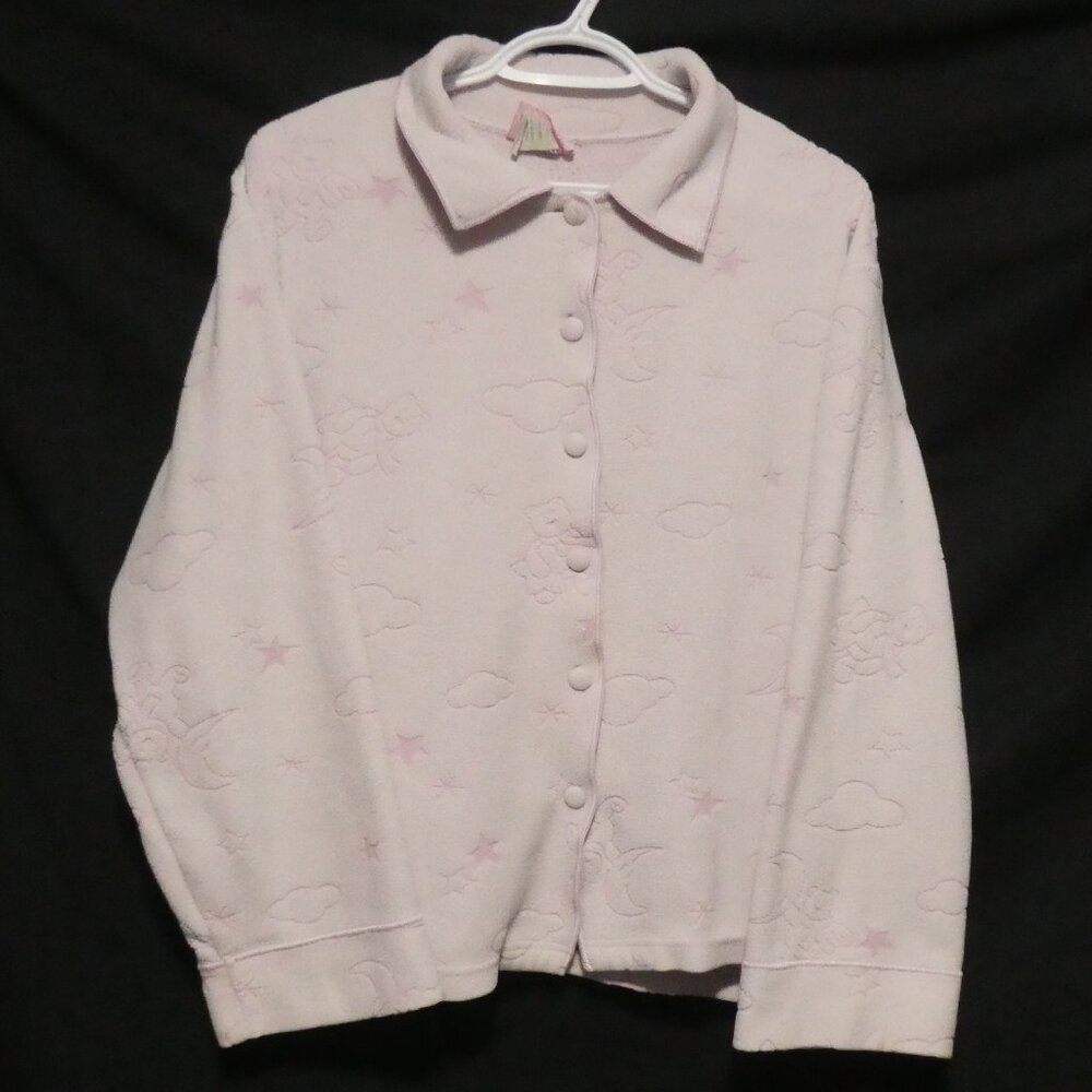 CELESTE | large | Adorable Fleece Light Pink Teddy Bear and Cloud Pajama Shirt